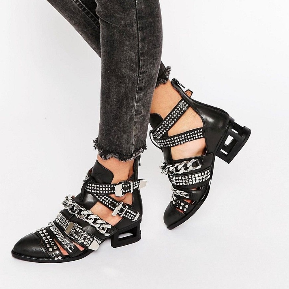 Next Level Chain Stude Leather Heeled Ankle Bootie